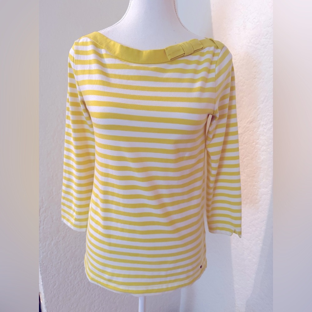 KATE SPADE BOATNECK BOW STRIPED 3/4 Sleeves SMALL Stripe Yellow And White